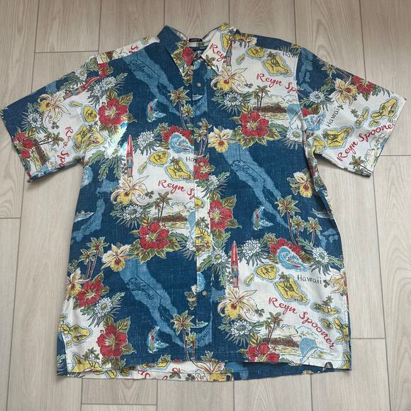 Reyn Spooner Hawaiian Aloha island map hibiscus classic fit button shirt 3XL - Picture 1 of 5